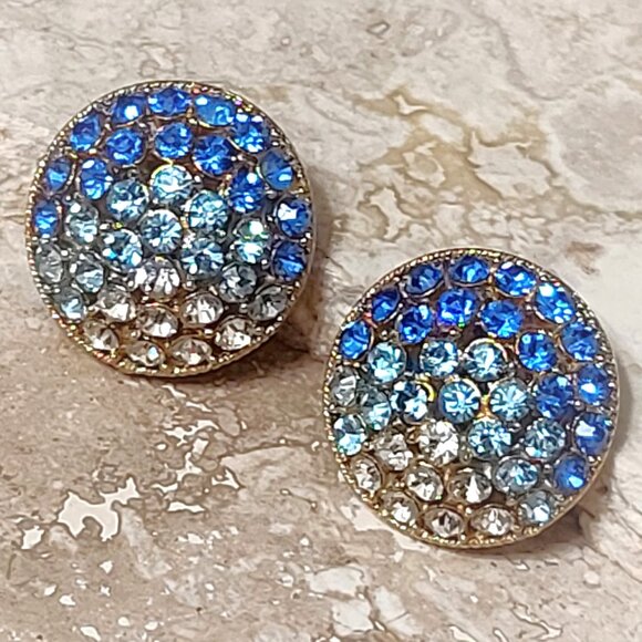vintage Jewelry - Blue ombre rhinestone earrings, vintage clip ons signed marked Pat2733491